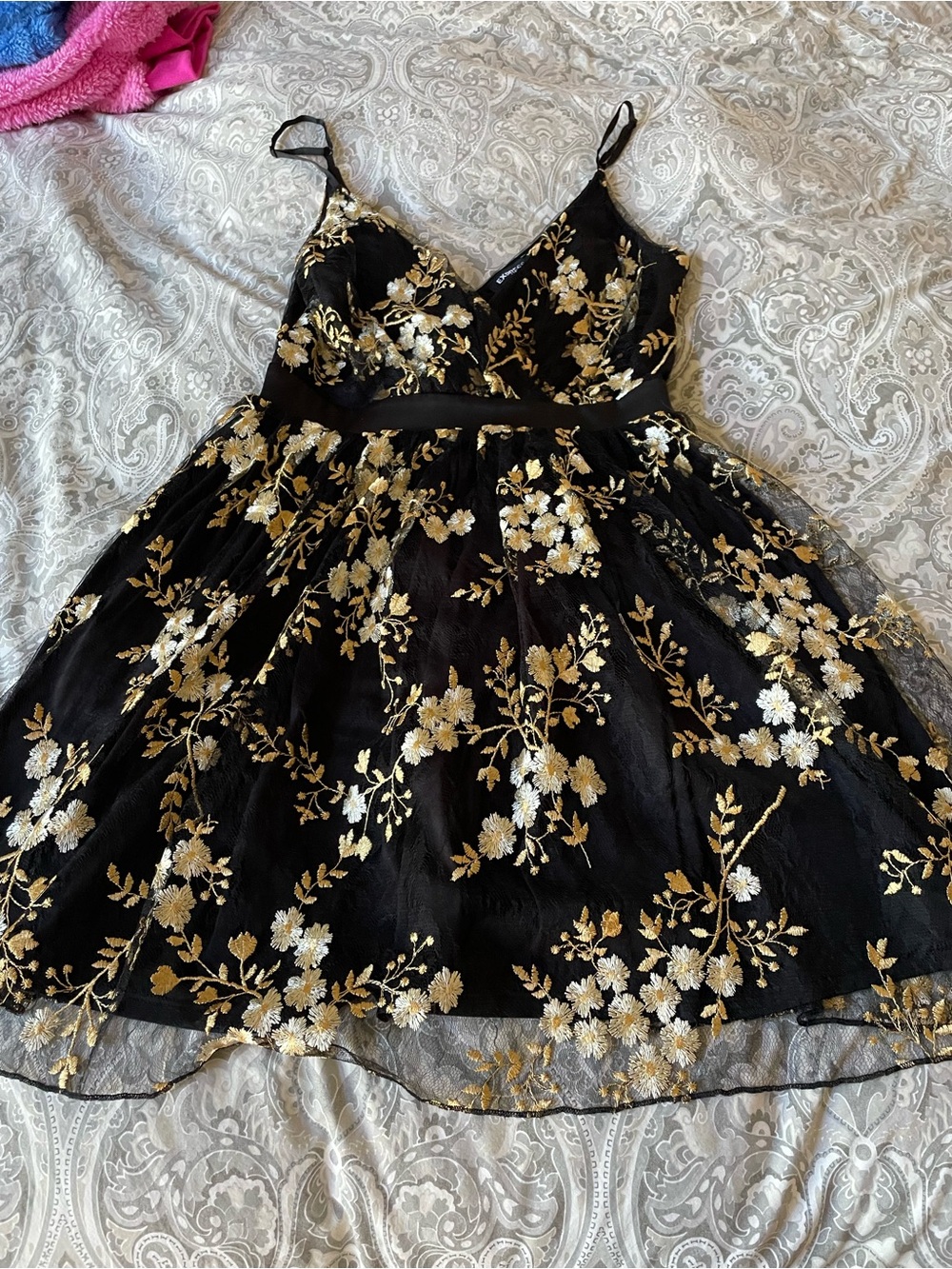 Express Black and Gold Floral Tulle Party Dress for Kids